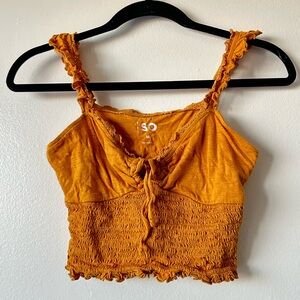 GUC SO Medium Golden Yellow Ruched Crop Top Butterfly Straps Eyelet Front